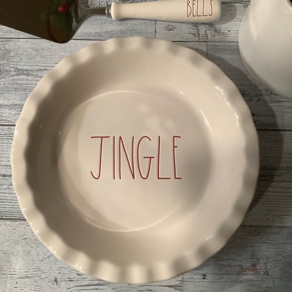 Rae Dunn Ceramic Jingle Pie Plate & Bells Server - Picture 3 of 6